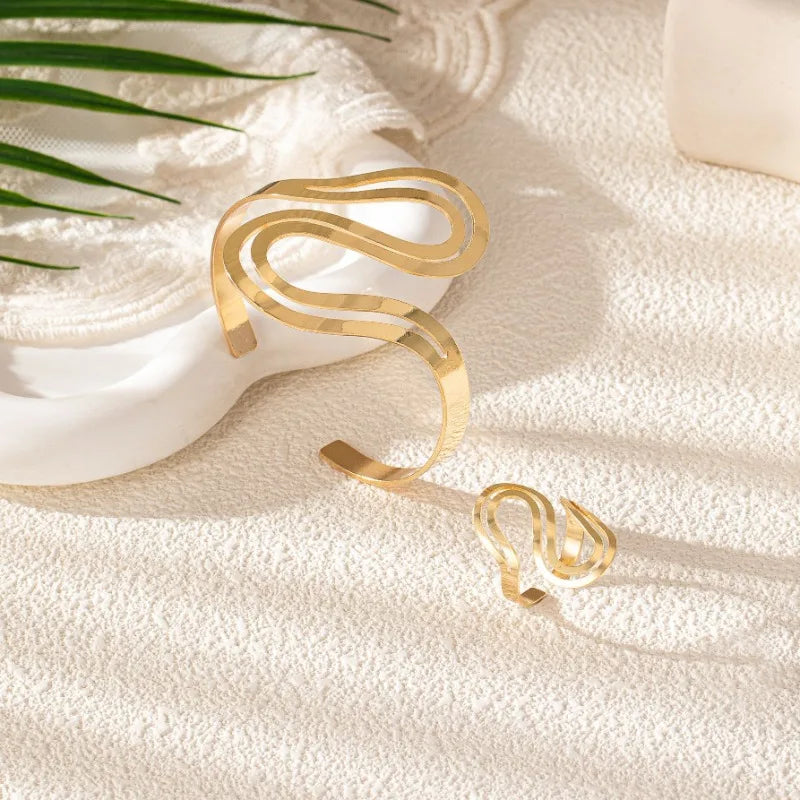 2pc S-Shaped Bracelet Ring Set