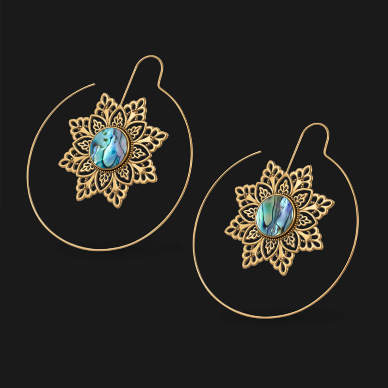 Mandala Abalone Shell Hoop Earrings