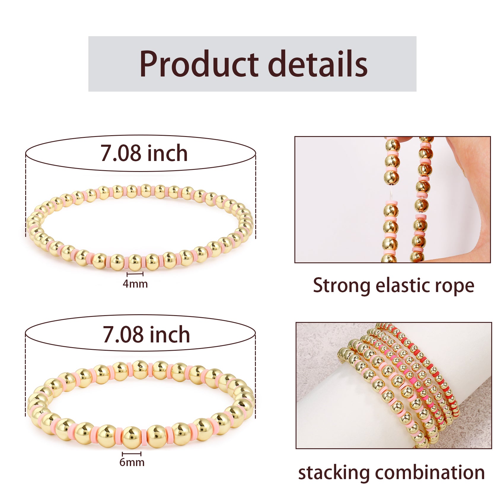 6pc Colorful Beaded Stretch Bracelet Set