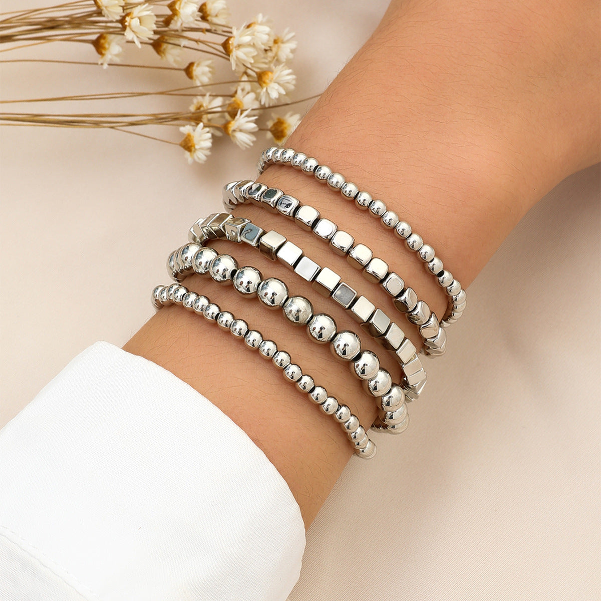Beaded Gold Charm Elastic Bracelet