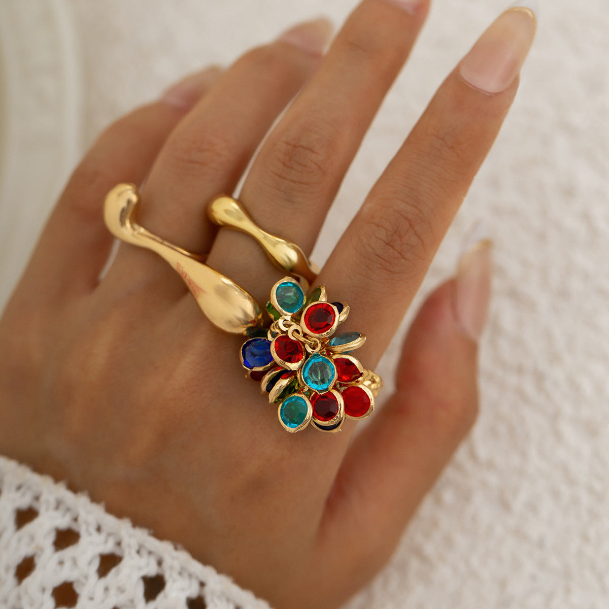 Vintage Crystal Tassel Ring Set