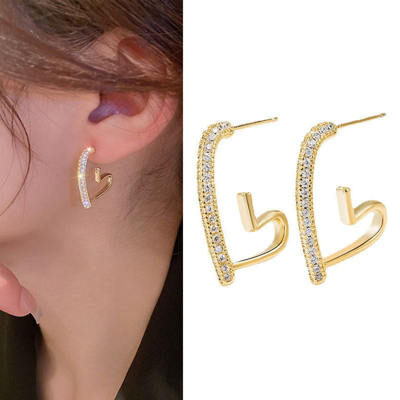 Heart Curve CZ Stud Earrings