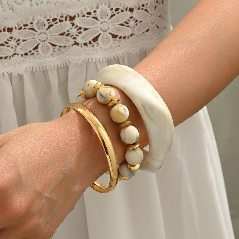 Wide Resin & Beaded Bracelet Set