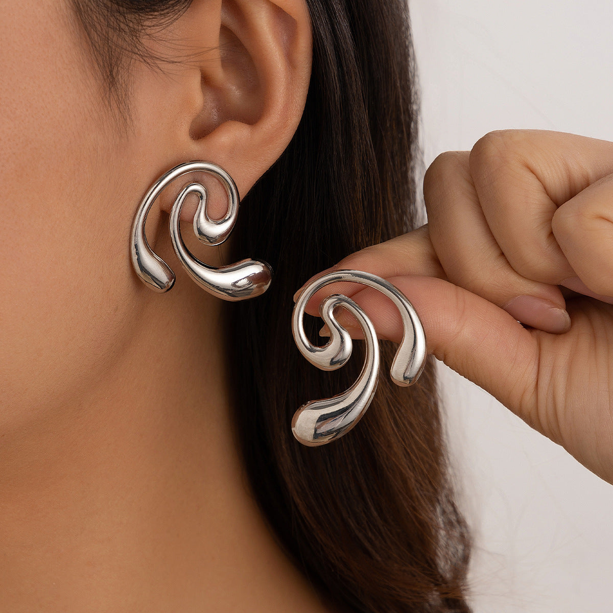 Geometric Metal Stud Earrings