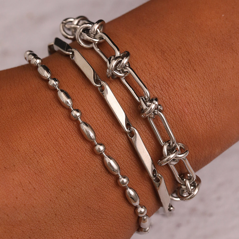 3pc Mixed Chain Gold Bracelet Set