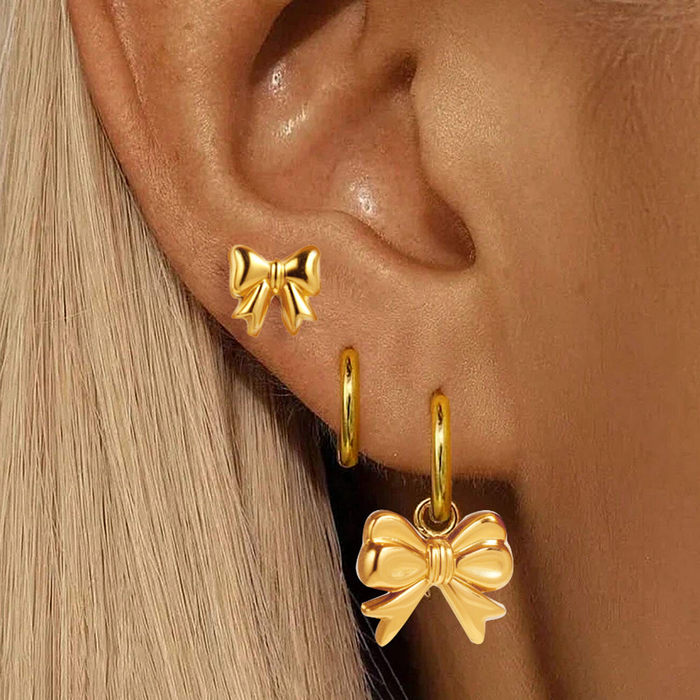 Bow Stud & Drop Earring Set