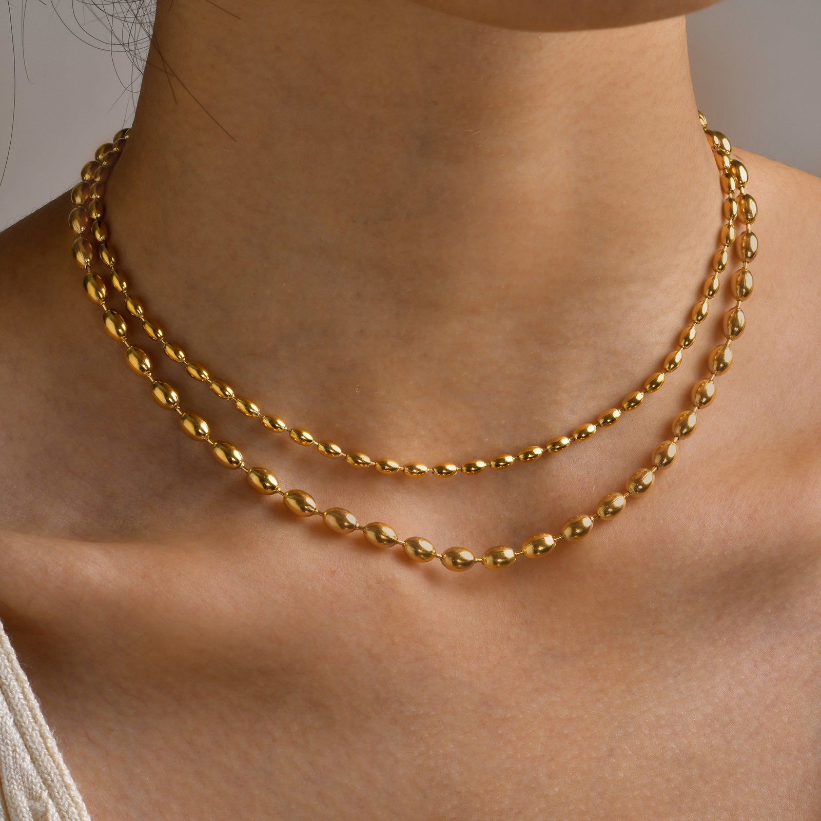 2pc Twisted Bead Chain Necklace Set