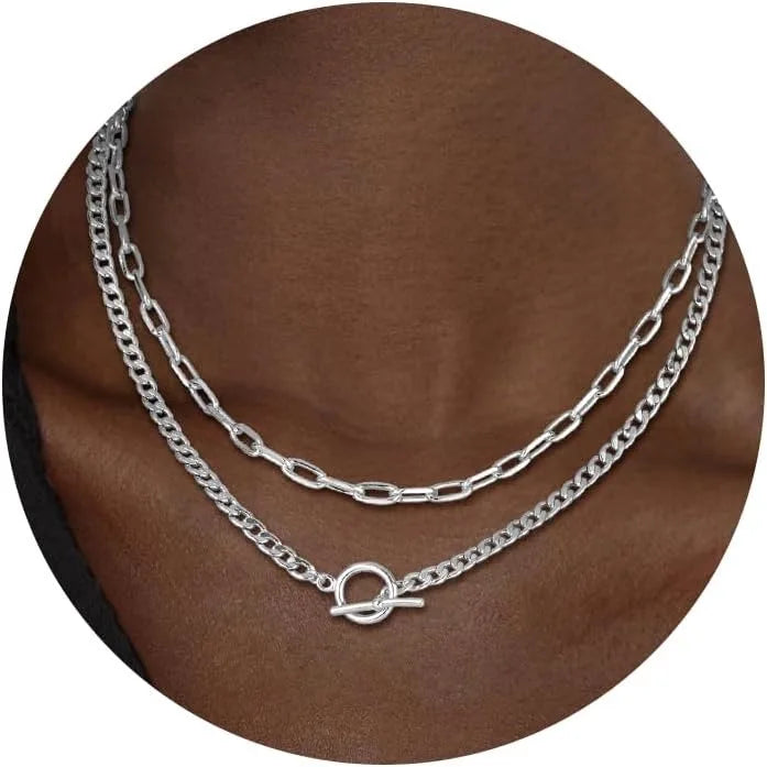 3-Layer Gold Chain Necklace with Toggle Clasp