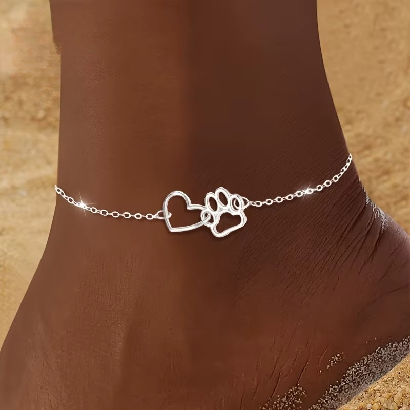 Paw Print Heart Anklet