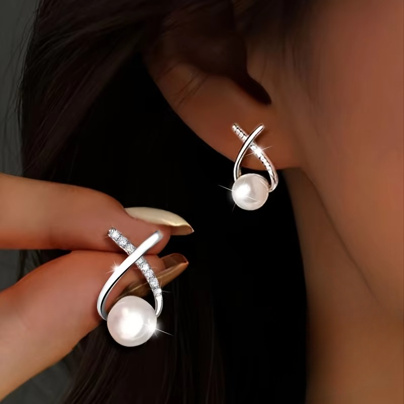 Crystal Twist Pearl Earrings