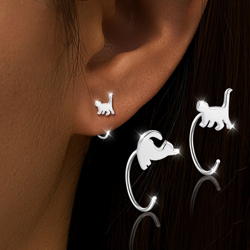 Playful Cat Hoop Earrings