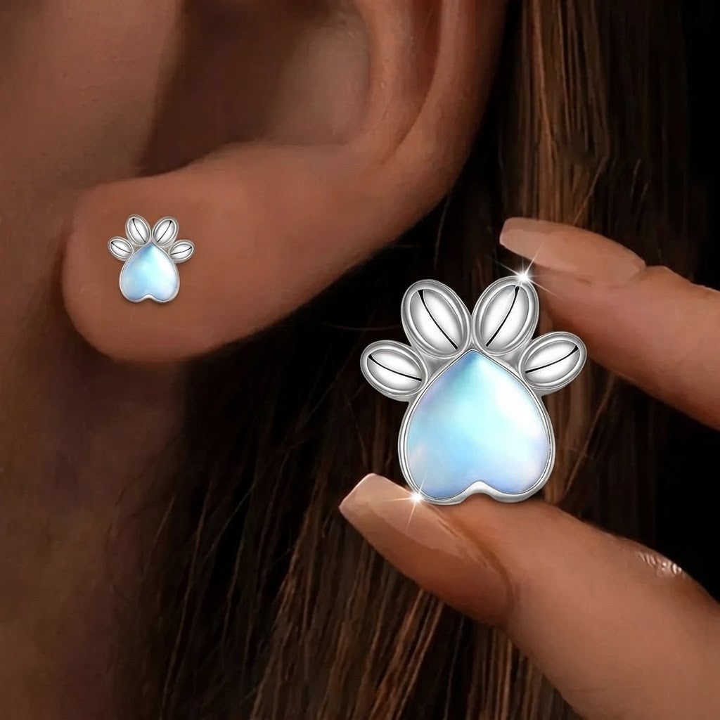 Moonstone Paw Stud Earrings