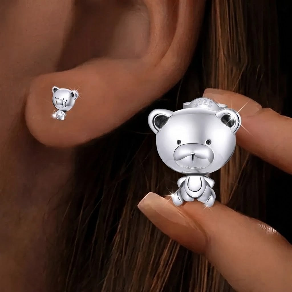 Silver Bear Stud Earrings