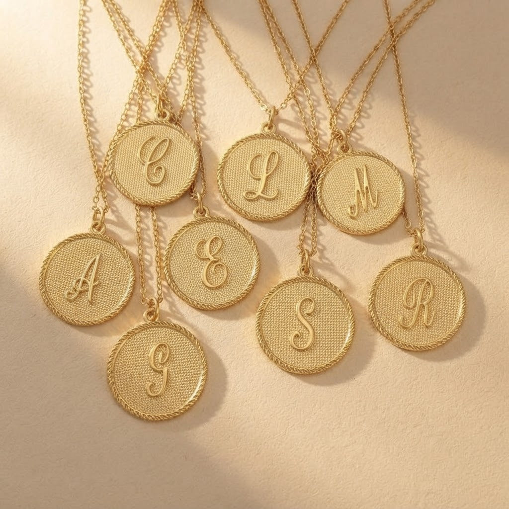 Old English Initial Disc Necklace