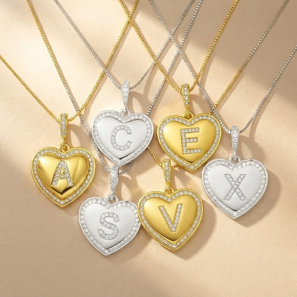 Zircon Heart Initial Necklace