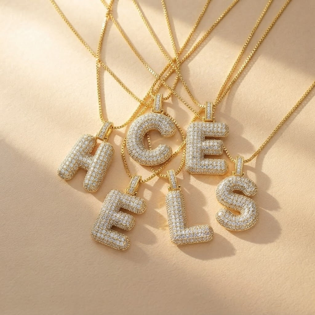 Zircon Paved Block Letter H Necklace