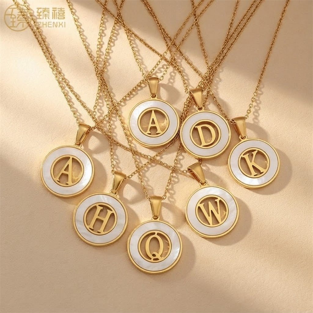 Shell Initial Disc Necklace