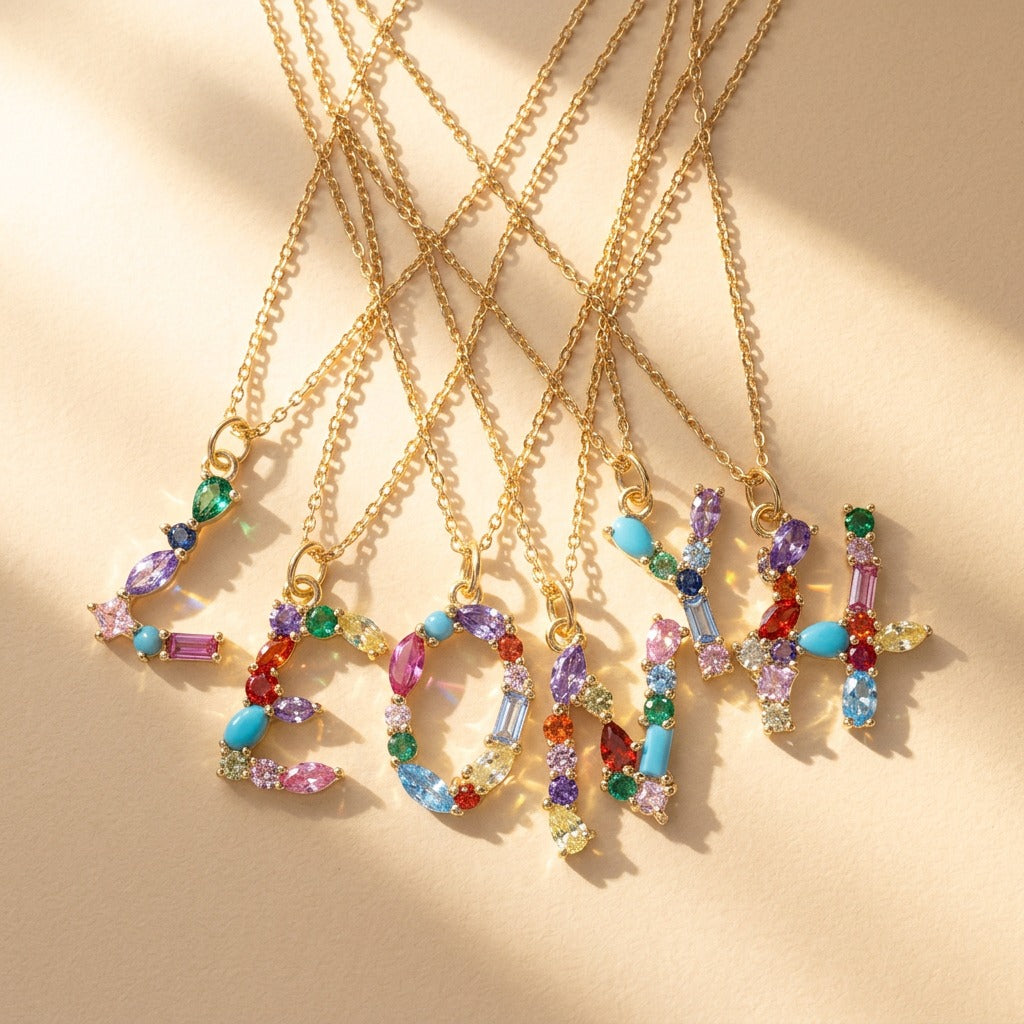 Multicolor Crystal Letter Necklace