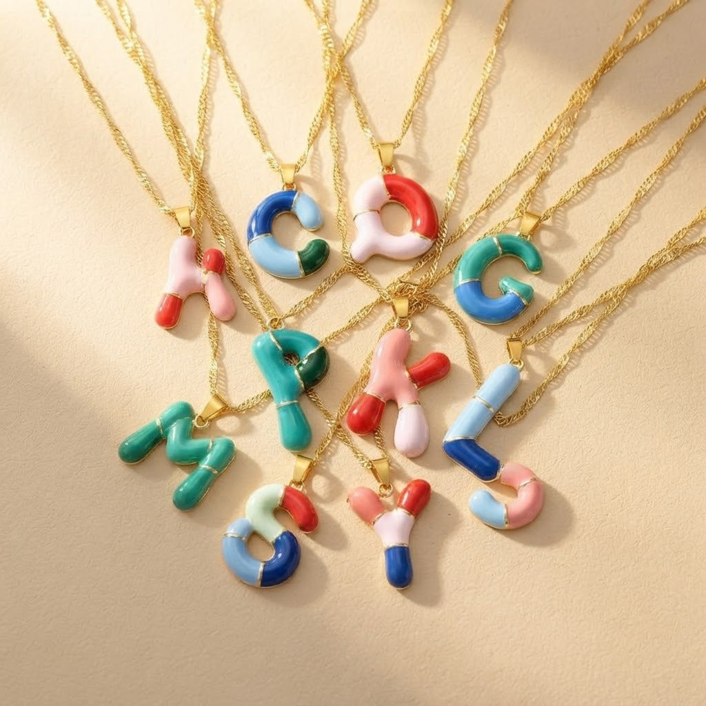 Colorful Puffy Initial Necklace