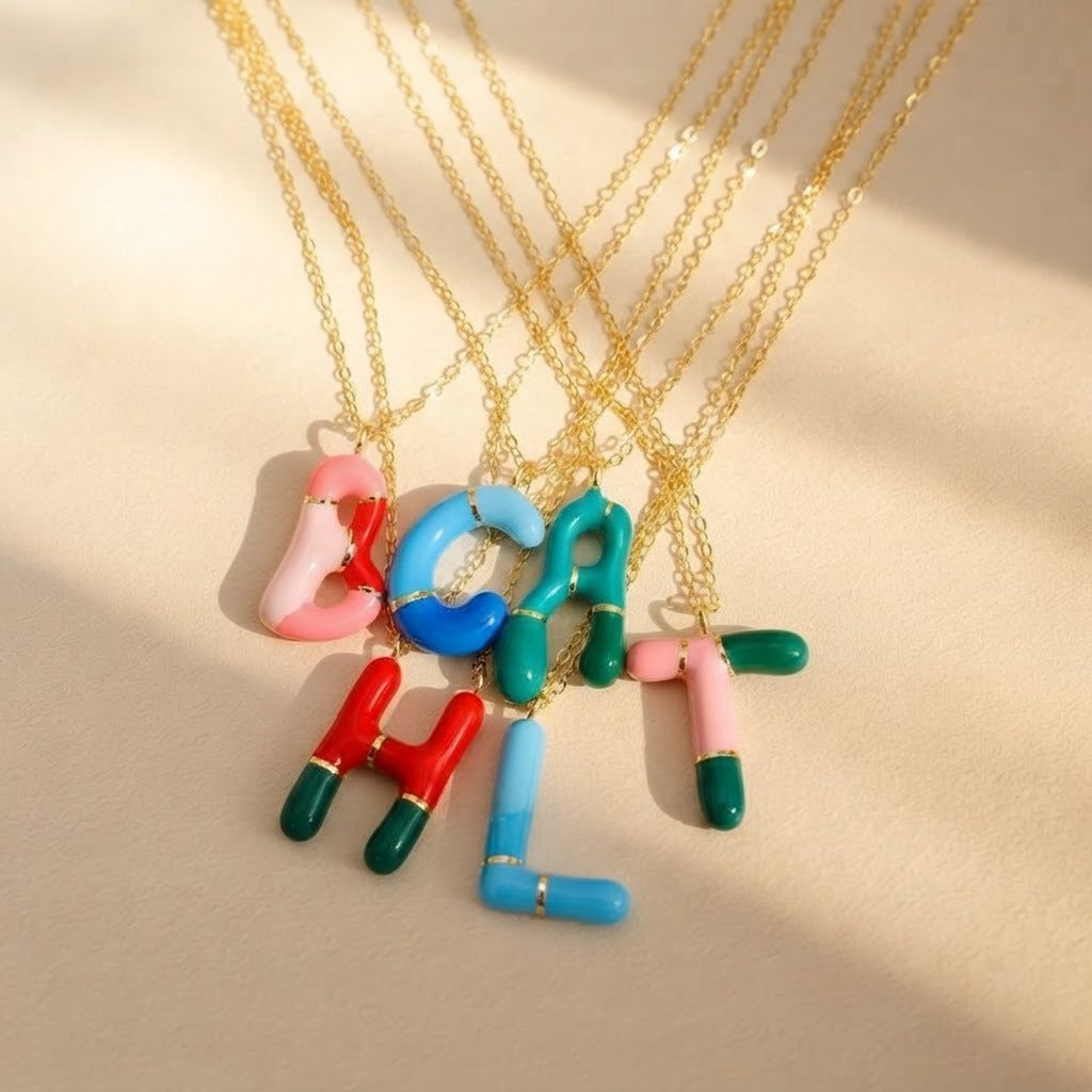 Colorful Resin Link Letter Necklace