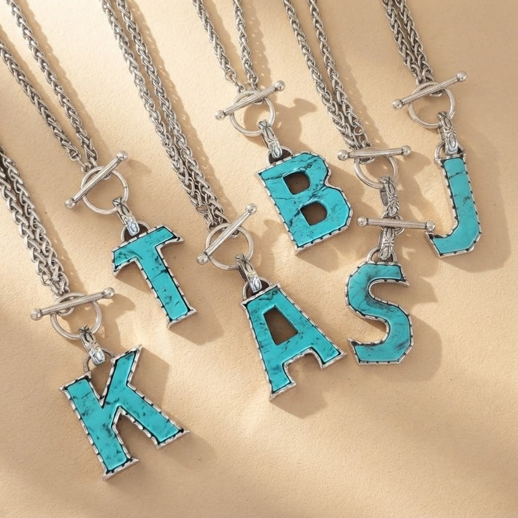 Turquoise Letter Toggle Necklace
