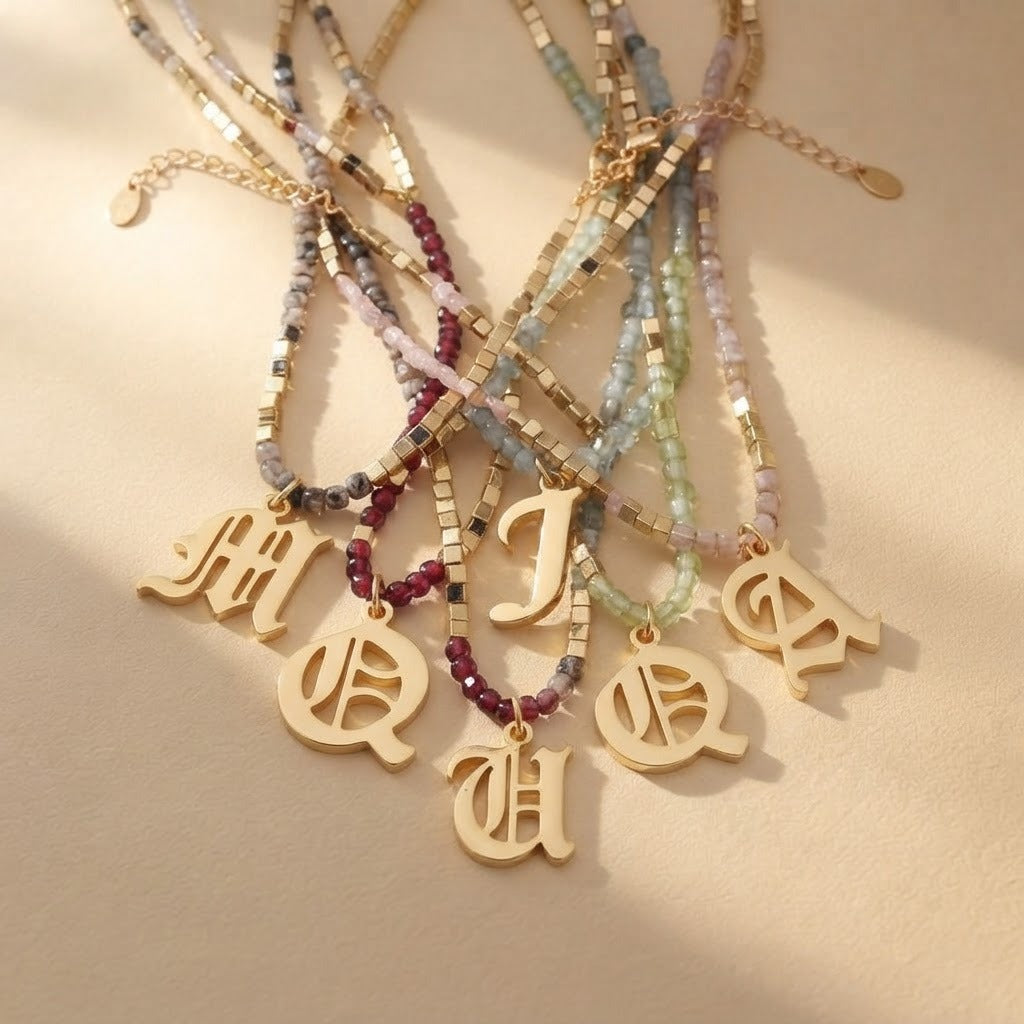 Old English Initial Beaded Necklace