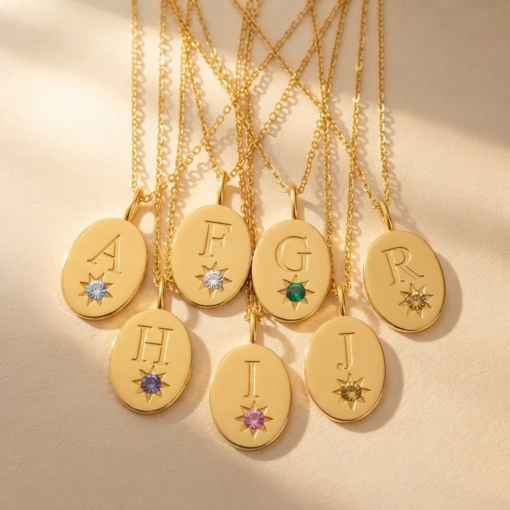Zircon Initial Oval Necklace