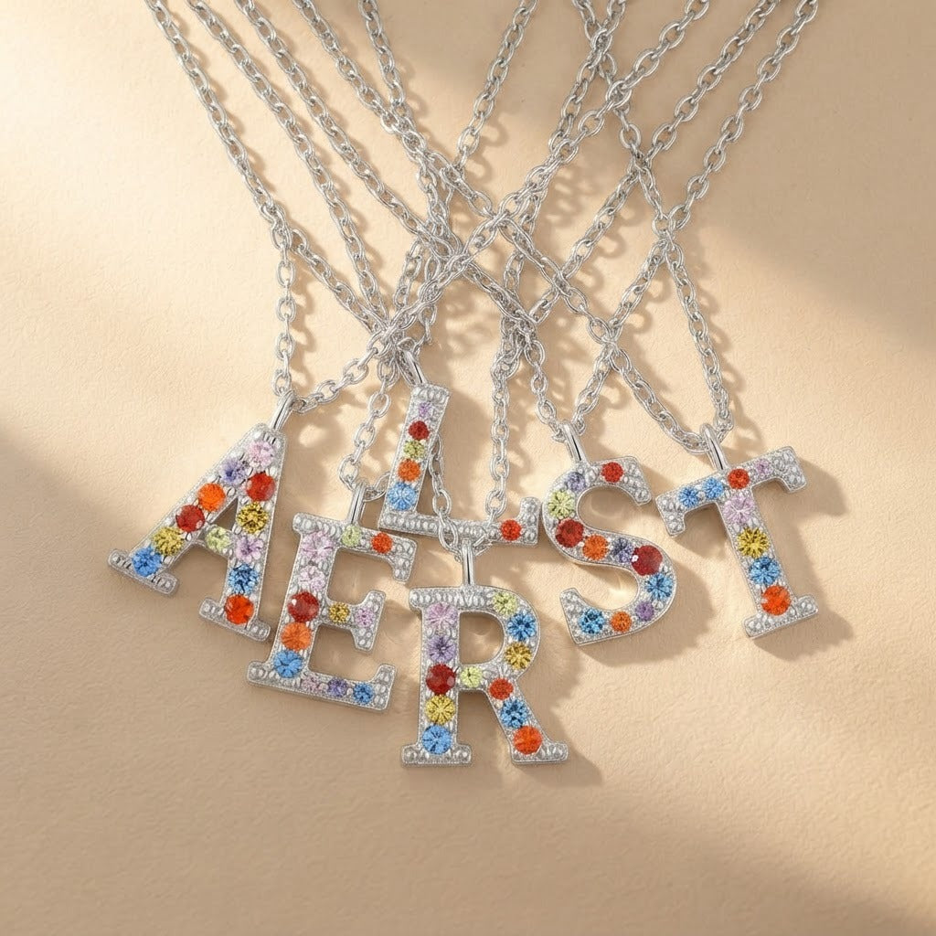 Multicolor Zircon Letter A Necklace