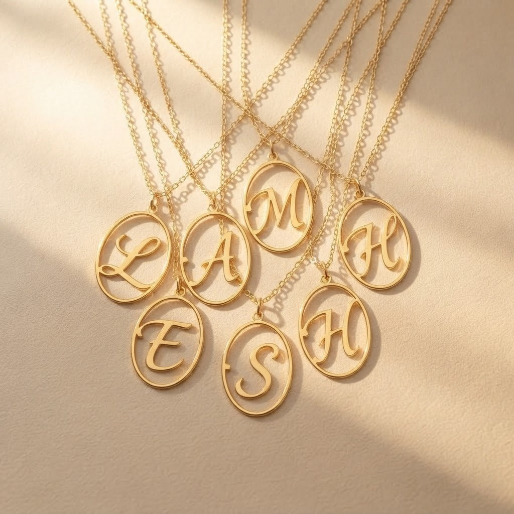 Oval Cursive Initial Necklace