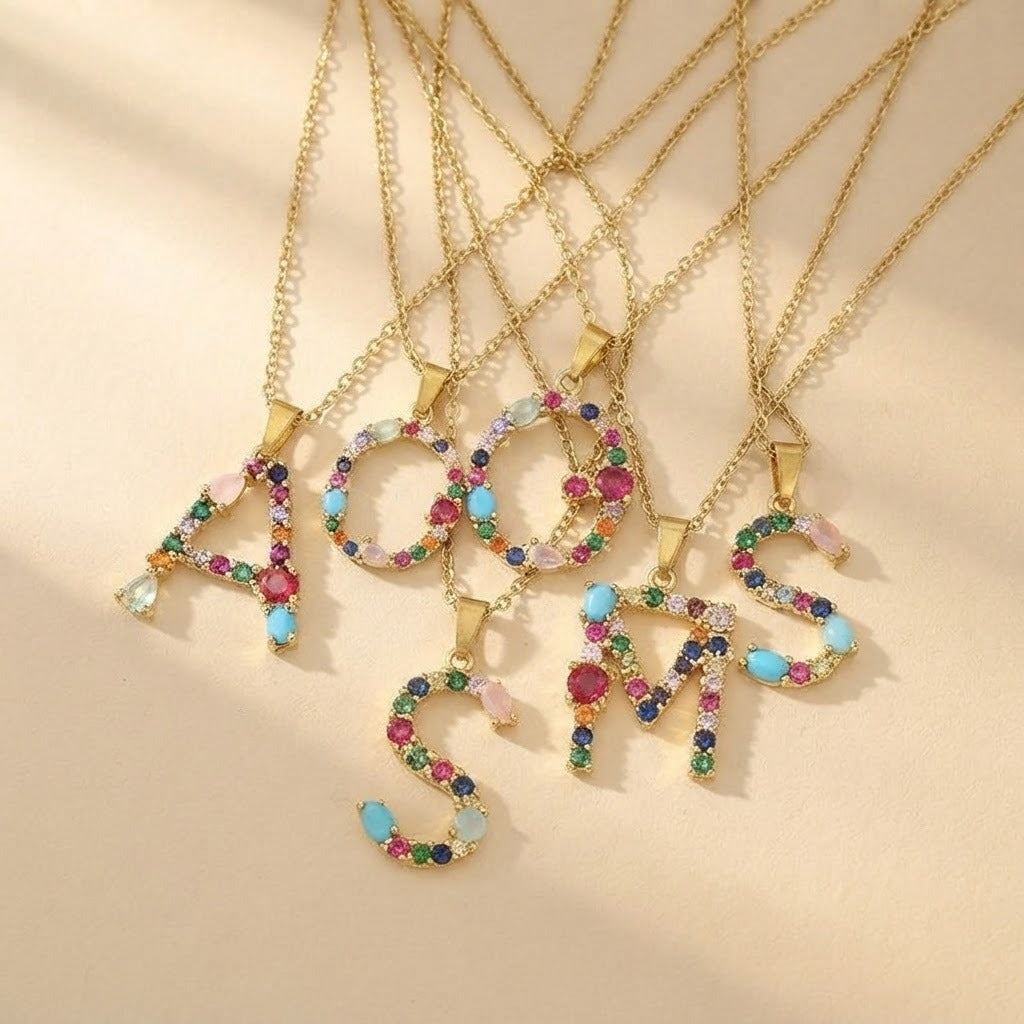 Multicolor Crystal Letter A Necklace