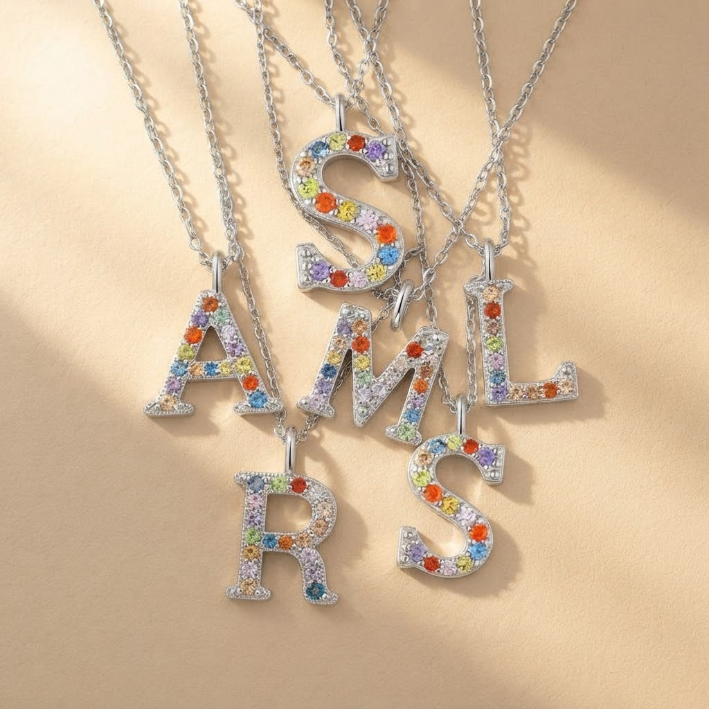 Multicolor Crystal Initial S Necklace