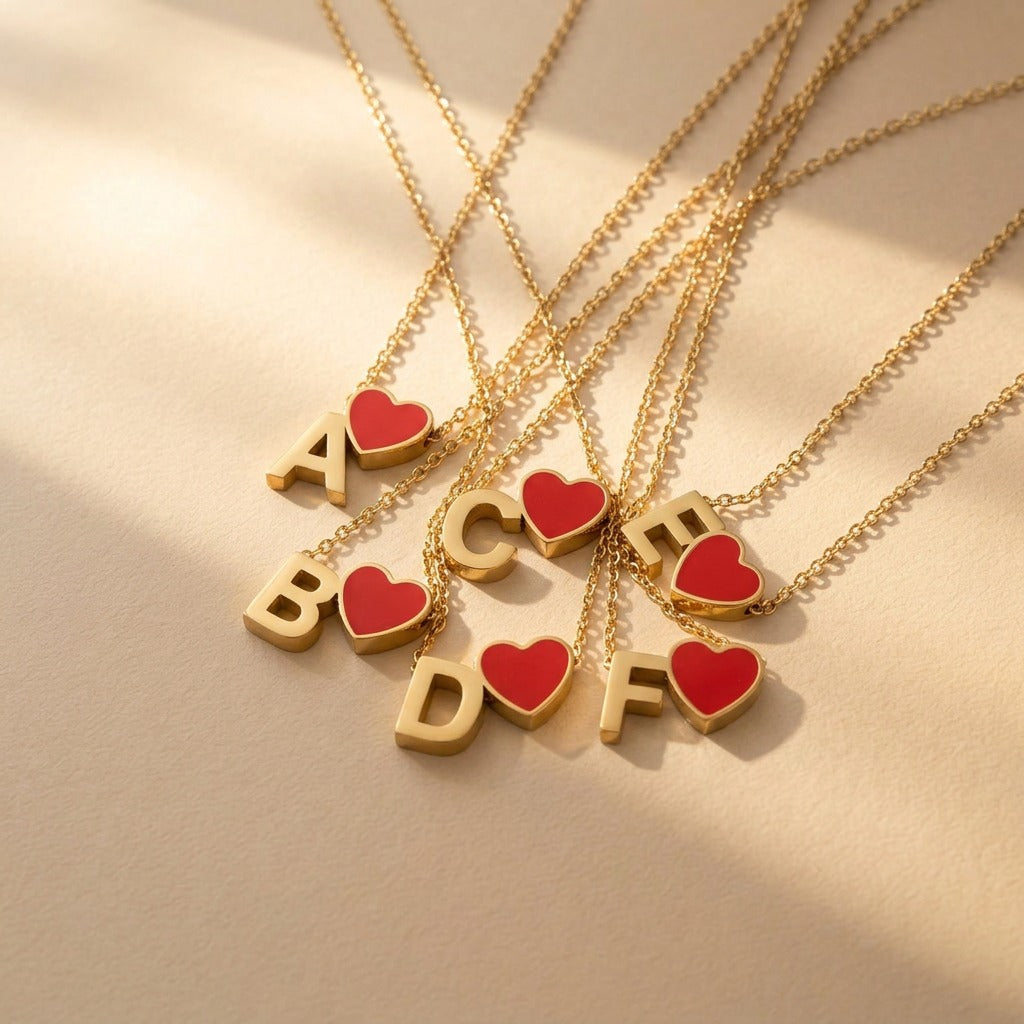 Red Heart Letter Pendant Necklace