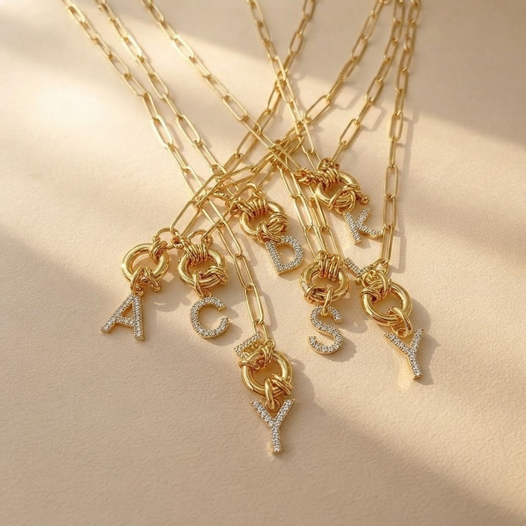 Zircon Initial Paperclip Necklace