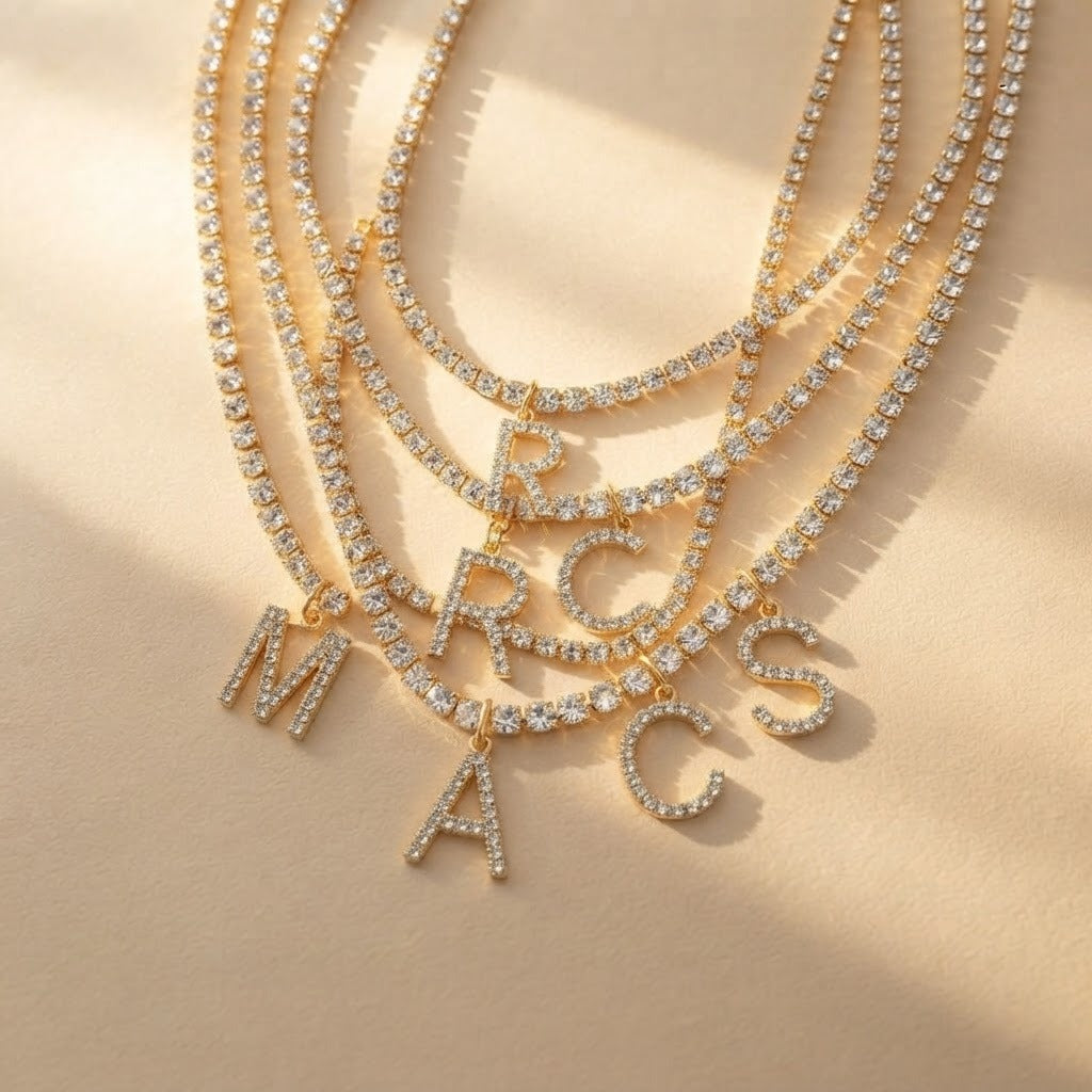 Crystal Initial Butterfly Tennis Necklace