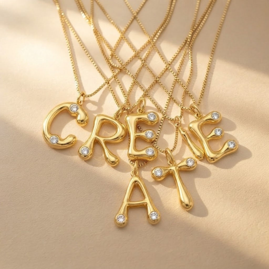 Zircon Inlaid Initial Letter Necklace
