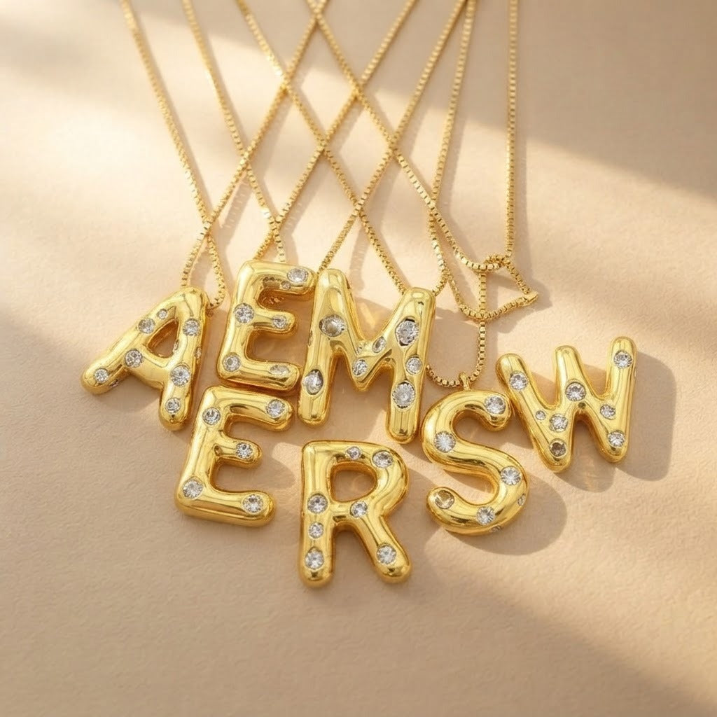 Puffed Zircon Initial Necklace