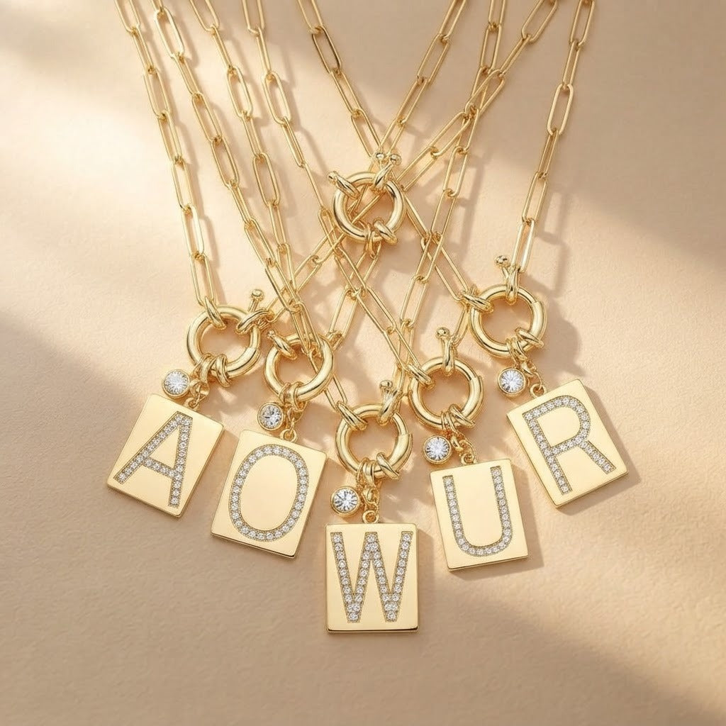 Crystal Initial Link Chain Necklace