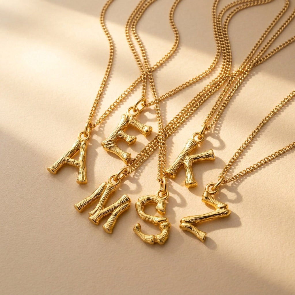Bamboo Initial Pendant Necklace
