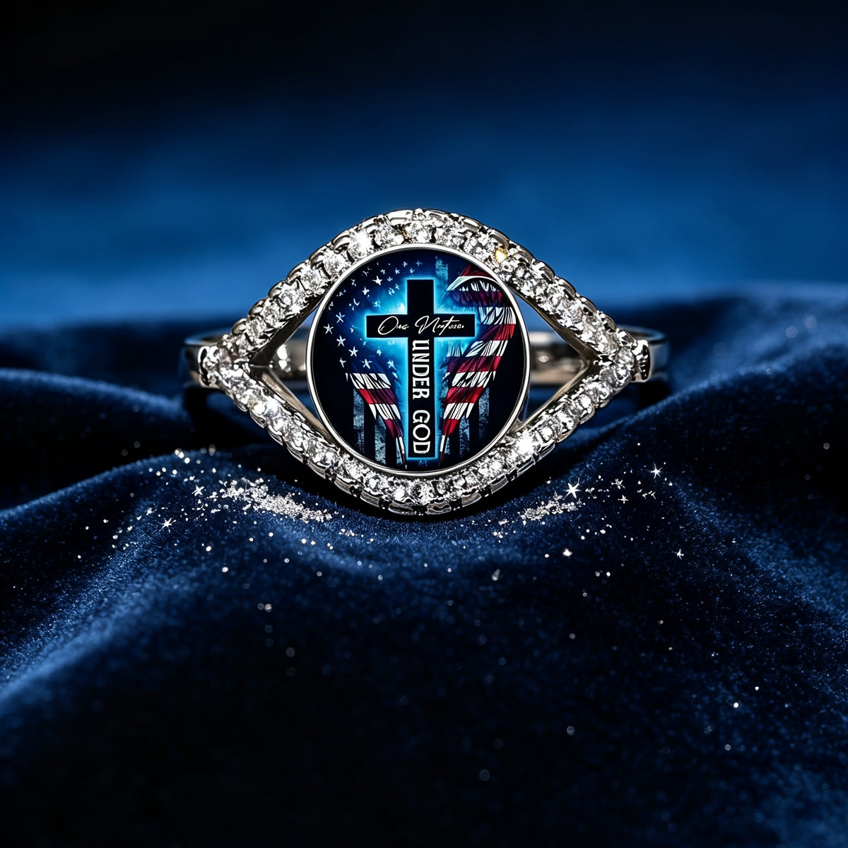 American Cross Pave Split Ring