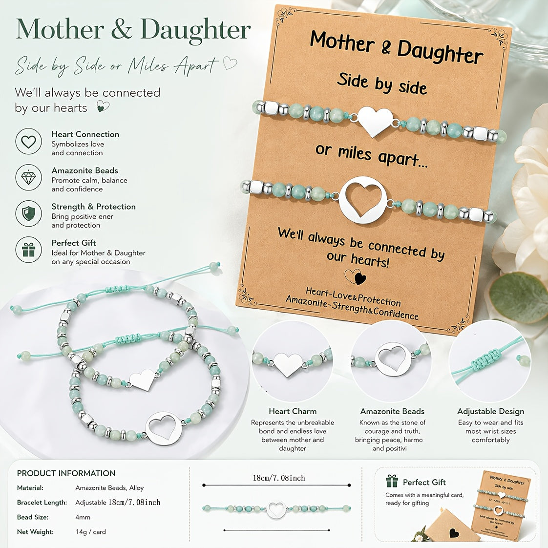 Mother Daughter Heart Bracelet Set