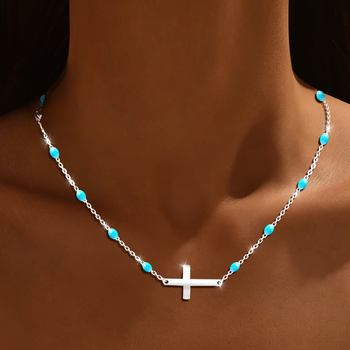 Turquoise Cross Beaded Necklace