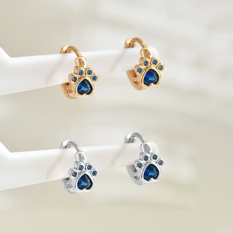 Blue Paw Print Hoop Earrings