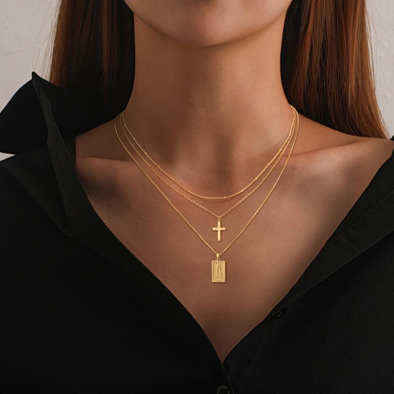 3pc Letter Cross Necklace Set