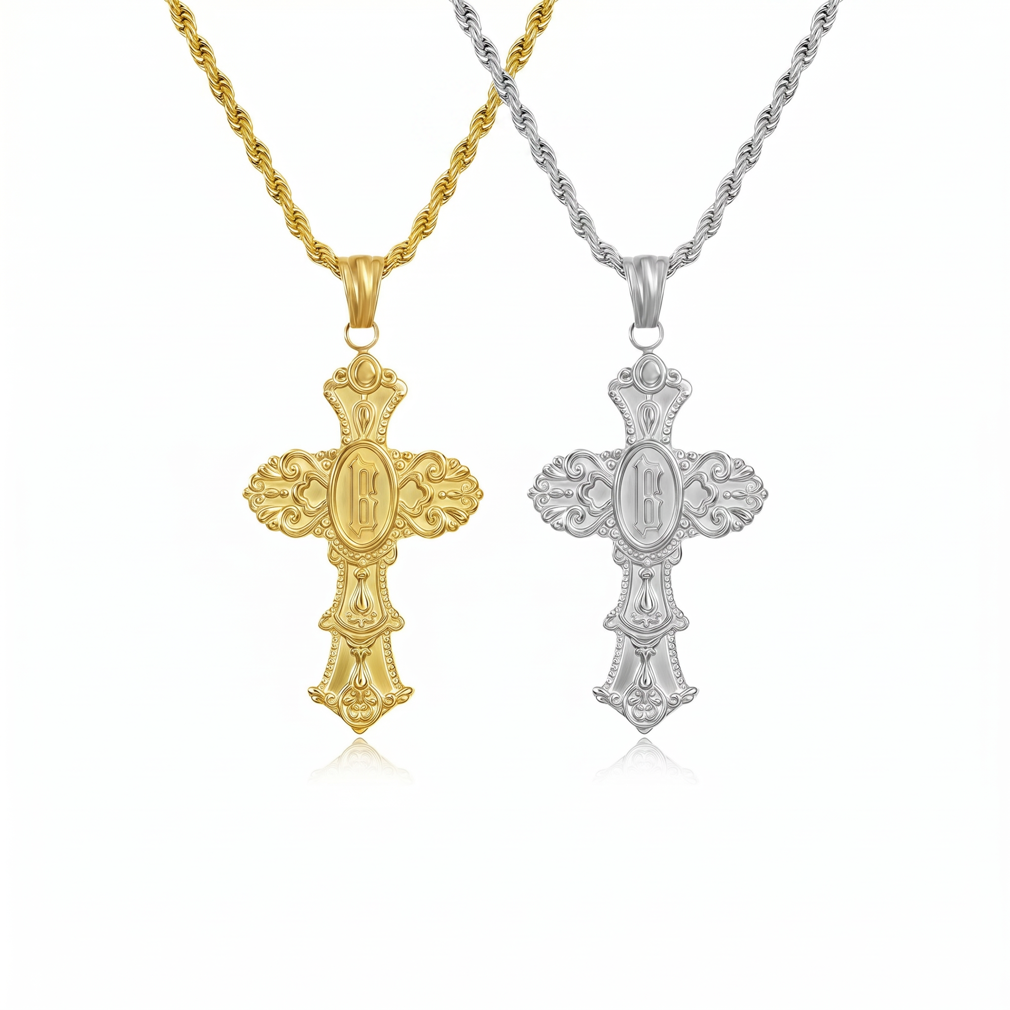 Vintage Cross Initial Necklace