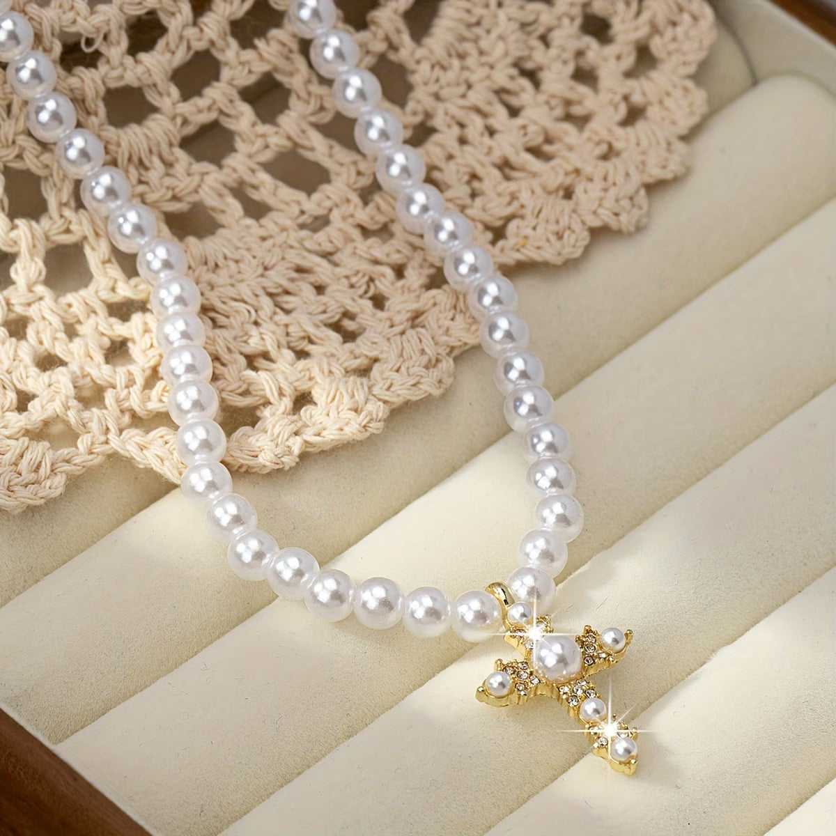 Pearl Cross Pendant Necklace