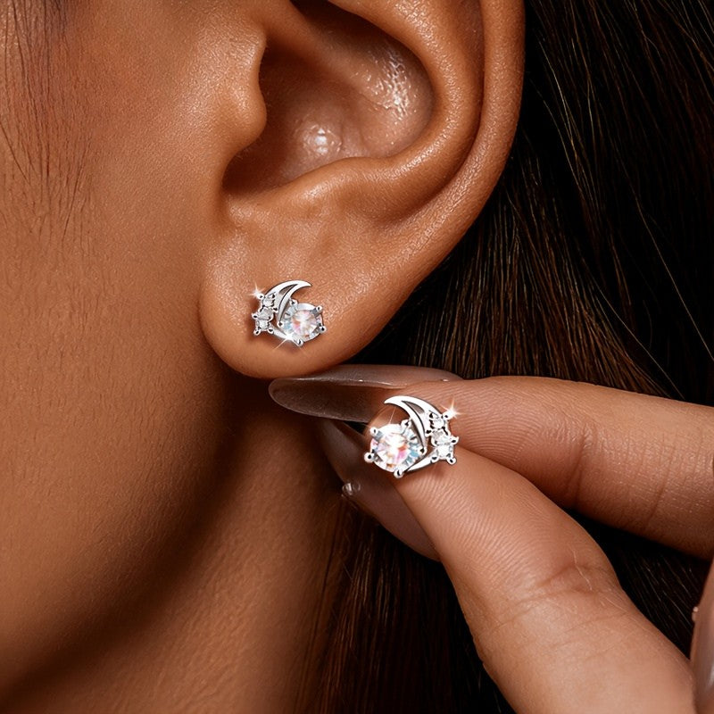 Rainbow Crystal Moon Earrings