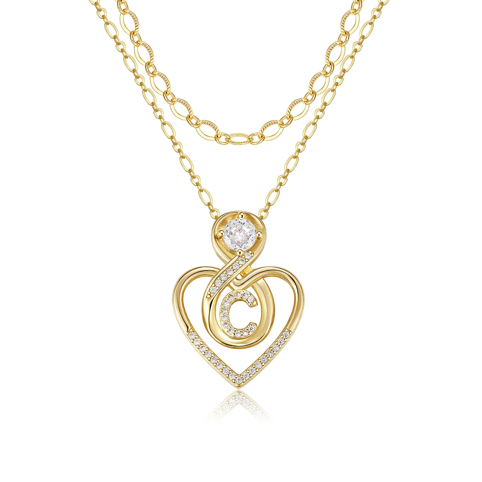 2pc 14k Initial Infinity Heart Necklace Set