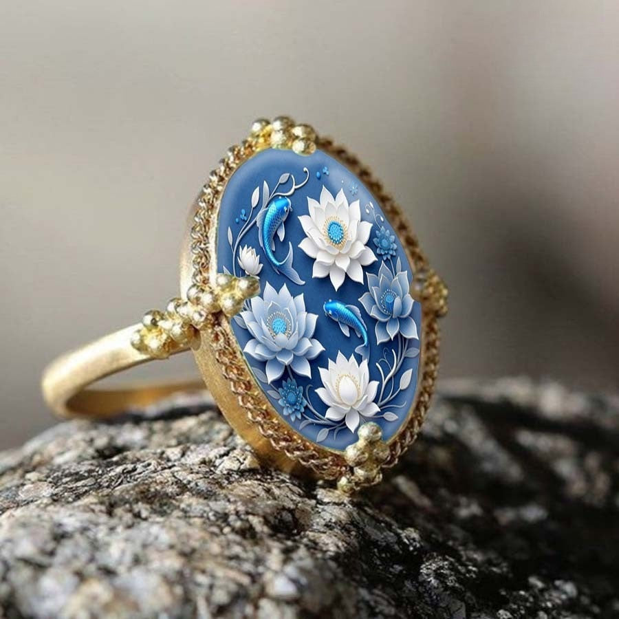 Blue Lotus & Koi Ring