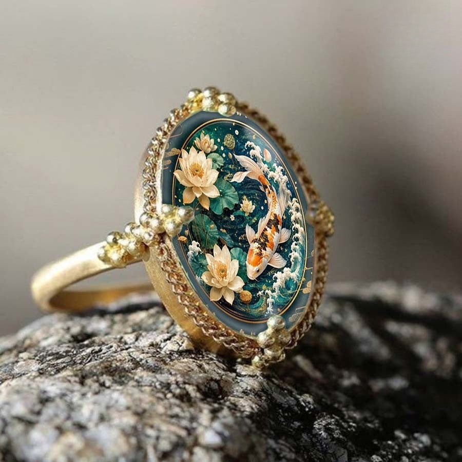 Koi Fish & Lotus Oval Ring