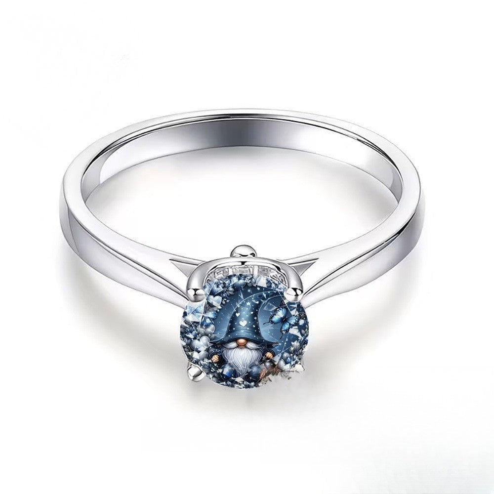 Blue Gnome Glass Dome Ring